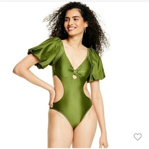 Fe Noel x Target Metallic Puff Sleeve Cut-Out One-Piece Swimsuit XS NWOT